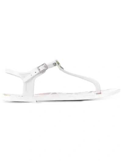 Shop Love Moschino Heart Thong Strap Sandals In White
