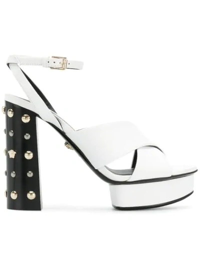 Shop Versace Crossover Strap Sandals In White