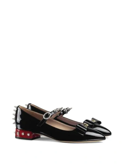 Shop Gucci Patent Leather Ballet Pump With Bow In Black