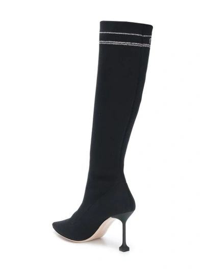 Shop Miu Miu Sock Detail Knee In Black
