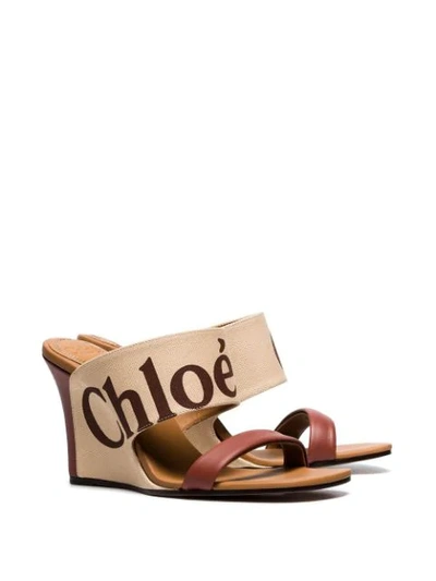 Verena Logo print Canvas And Leather Wedge Sandals In Beige
