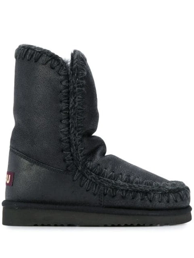 MOU MOU FW101000B ESKIMO BOOT 24CM CBKG LEATHER/FUR/EXOTIC SKINS->LEATHER - 黑色