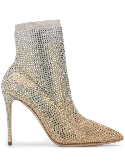 Shop Casadei Crystal Embellished Ankle Boots In Gold