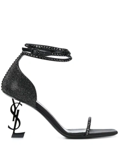 Shop Saint Laurent Opyum Embellished Sandals In Black