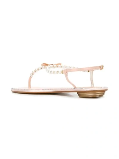 Shop René Caovilla Flat Sandals With Pearl Appliqués In Neutrals