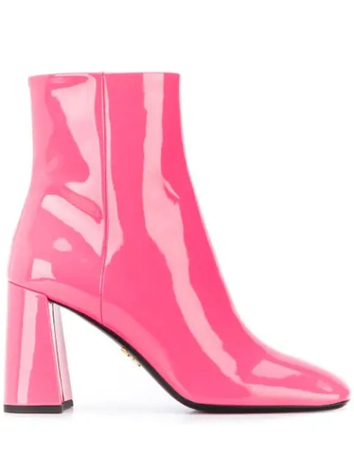 Shop Prada Patent Leather Zipped Booties In F0029 Fuxia
