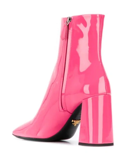 PRADA 漆皮拉链高跟及踝靴 - 粉色