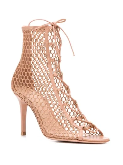 GIANVITO ROSSI WOVEN LACE UP SANDALS - 大地色