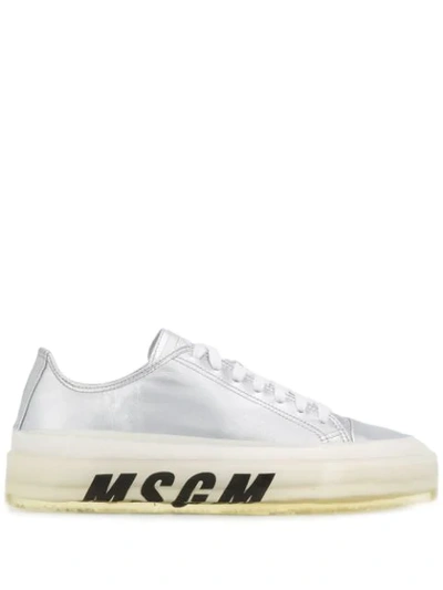 Shop Msgm Metallic Platform Sole Sneakers In Silver