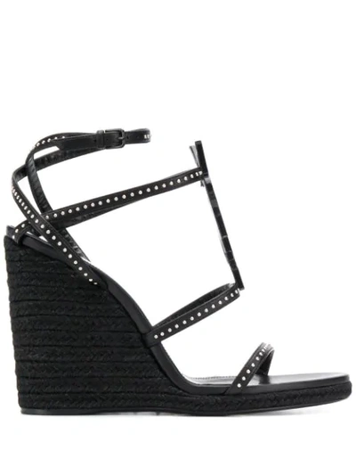 Shop Saint Laurent Cassandra 105 Wedge Sandals In Black