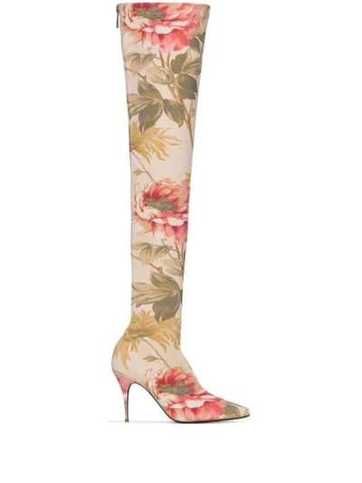 Shop Zimmermann Floral 100mm Over-the-knee Boots In Pink