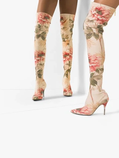 Shop Zimmermann Floral 100mm Over-the-knee Boots In Pink