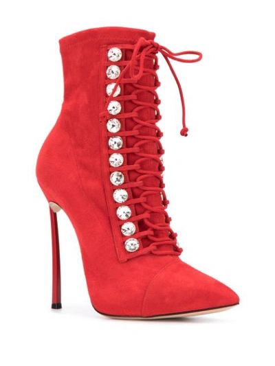 Shop Casadei Crystal-embellished Ankle Boots In Red