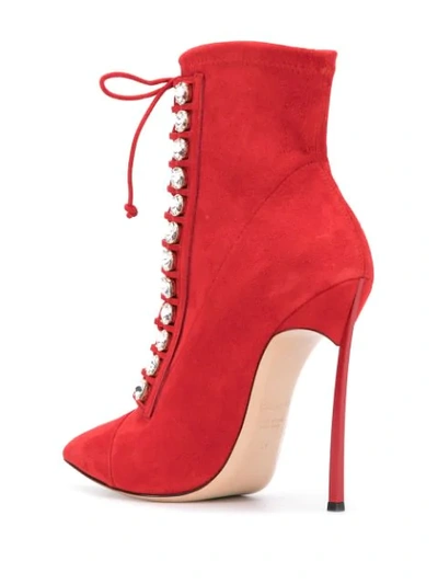 Shop Casadei Crystal-embellished Ankle Boots In Red