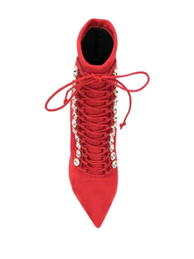 Shop Casadei Crystal-embellished Ankle Boots In Red