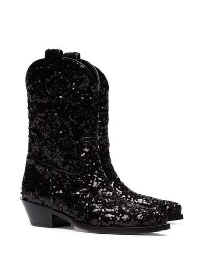 Shop Dolce & Gabbana Sequin Cowboy Boots In Black