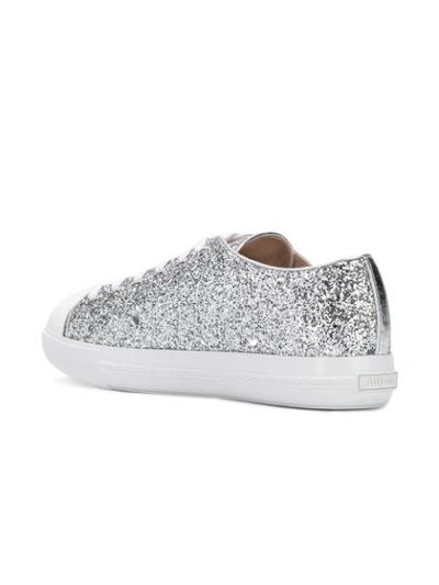 Shop Miu Miu Logo Sneakers - Grey