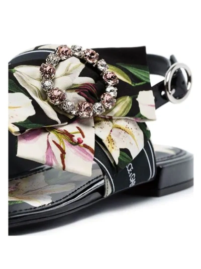 Shop Dolce & Gabbana Floral-ribbon Flat Sandals In Black