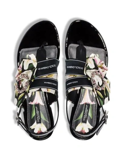 Shop Dolce & Gabbana Floral-ribbon Flat Sandals In Black