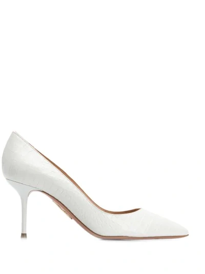 Shop Aquazzura Crocodile Effect Pumps In White