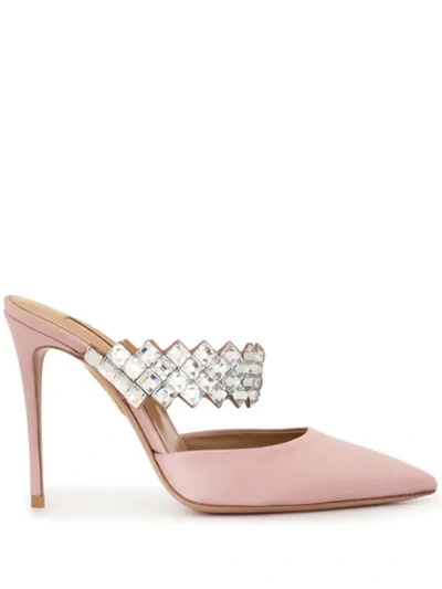 Shop Aquazzura Heeled Satin Mules In Pink