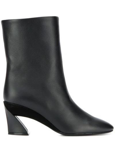 Shop Ferragamo Low Sculpted Heel Ankle Boots In Black