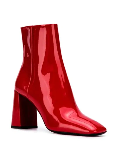 PRADA PATENT LEATHER ZIPPED BOOTIES - 红色