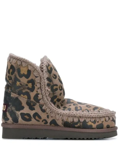 Shop Mou Leopard Print Boots In Leopard Elephant Grey