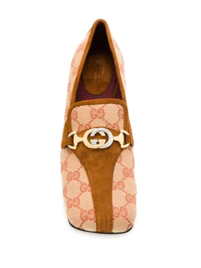 Shop Gucci Zumi Gg Canvas Mid-heel Loafers In Neutrals