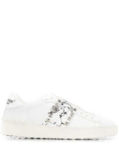 Shop Valentino Kiss Print Lace-up Sneakers In White