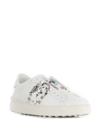 Shop Valentino Kiss Print Lace-up Sneakers In White