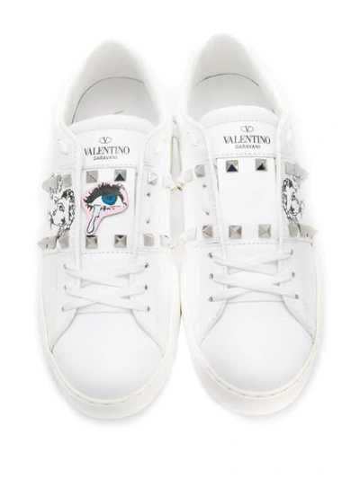 Shop Valentino Kiss Print Lace-up Sneakers In White
