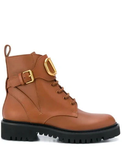 Shop Valentino Garavani Go Logo Leather Boots In Brown