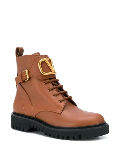 Shop Valentino Garavani Go Logo Leather Boots In Brown