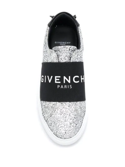 Shop Givenchy Logo Strap Glitter Sneakers In 008 Black/silver