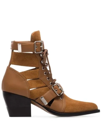 Shop Chloé Rylee 60mm Buckled Suede Boots In Brown