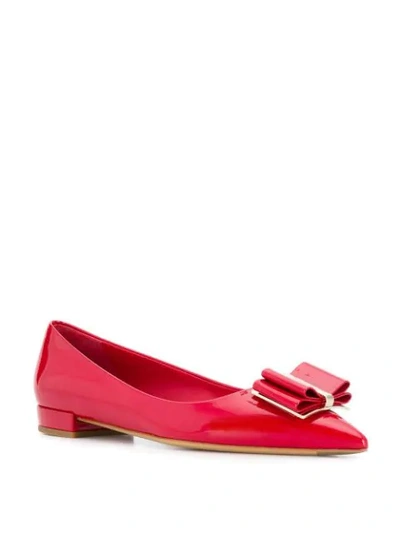 Shop Ferragamo Double Bow Ballerina Shoes In Red