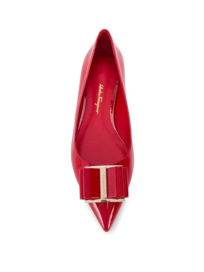Shop Ferragamo Double Bow Ballerina Shoes In Red