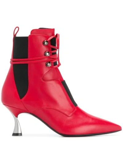 Shop Casadei Lace-up Detail Ankle Boots - Red