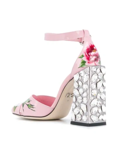 Shop Dolce & Gabbana Embroidered Heel Printed Sandals In Pink