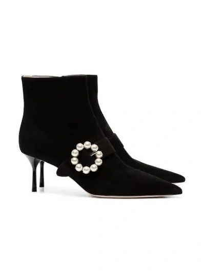 Shop Miu Miu Black Side Pearl 65 Suede Leather Boots