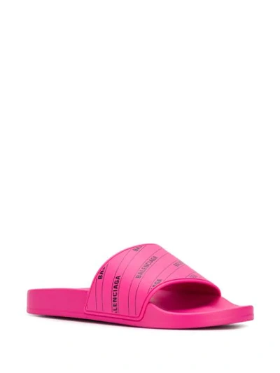 Shop Balenciaga Logo Print Slides In Pink