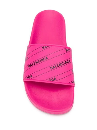 Shop Balenciaga Logo Print Slides In Pink