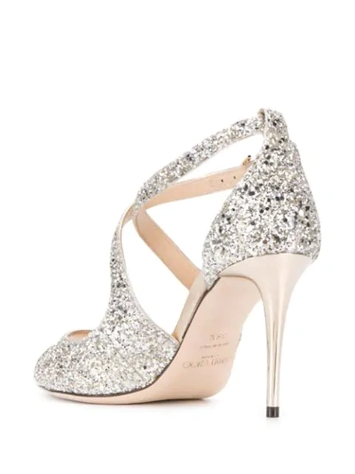 Shop Jimmy Choo Emily Glittered Sandals  In Silver