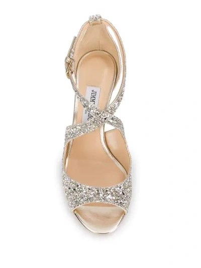 Shop Jimmy Choo Emily Glittered Sandals  In Silver