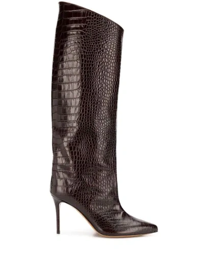 Shop Alexandre Vauthier Croco High Booty Boots In Brown