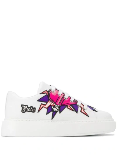 Shop Prada Lightning Heart Platform Sneakers In F0009  Bianco