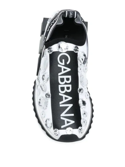Shop Dolce & Gabbana Crystal Embellished Logo Sneakers In White