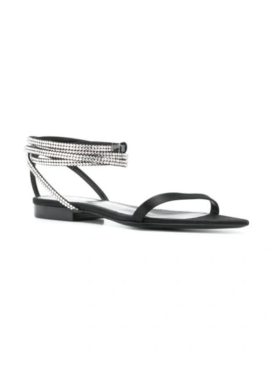 Shop Saint Laurent Crystal Wraparound Strap Sandals In Black
