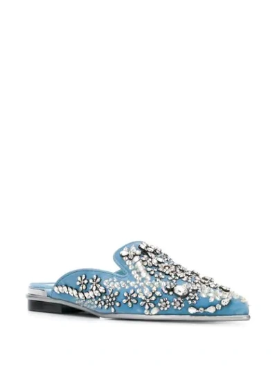 Shop Alexander Mcqueen Rhinestone Embellished Slippers In Blue